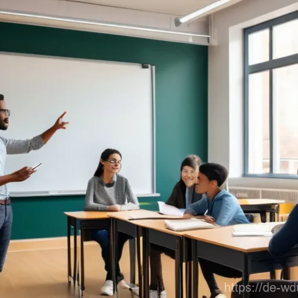 전인적 교육 접근에서의 피드백의 중요성 - **Prompt:** "A brightly lit, modern university classroom filled with a diverse group of young adult ...
