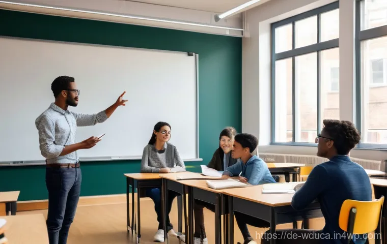 전인적 교육 접근에서의 피드백의 중요성 - **Prompt:** "A brightly lit, modern university classroom filled with a diverse group of young adult ...