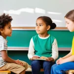 전인적 교육 접근의 심리적 측면 - **Prompt:** "A diverse group of elementary school children, aged 6-10, in a bright, inviting classro...