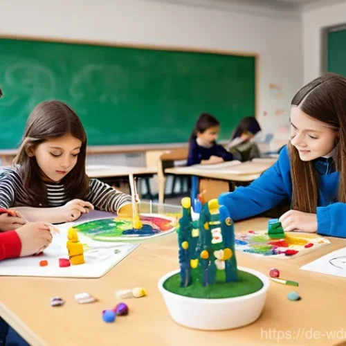 전인적 교육 접근의 실시를 위한 정책 제안 - **Prompt for Holistic Learning Environment:**
    A vibrant, modern classroom in a German school, fi...
